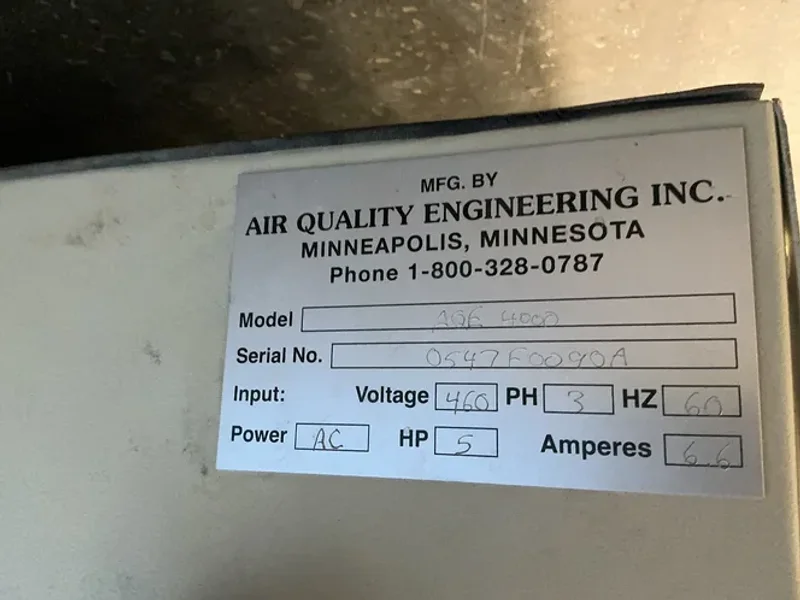 AIR QUALITY ENGINEERING INC. 5 HP FUME COLLECTOR  -  AQE 4000