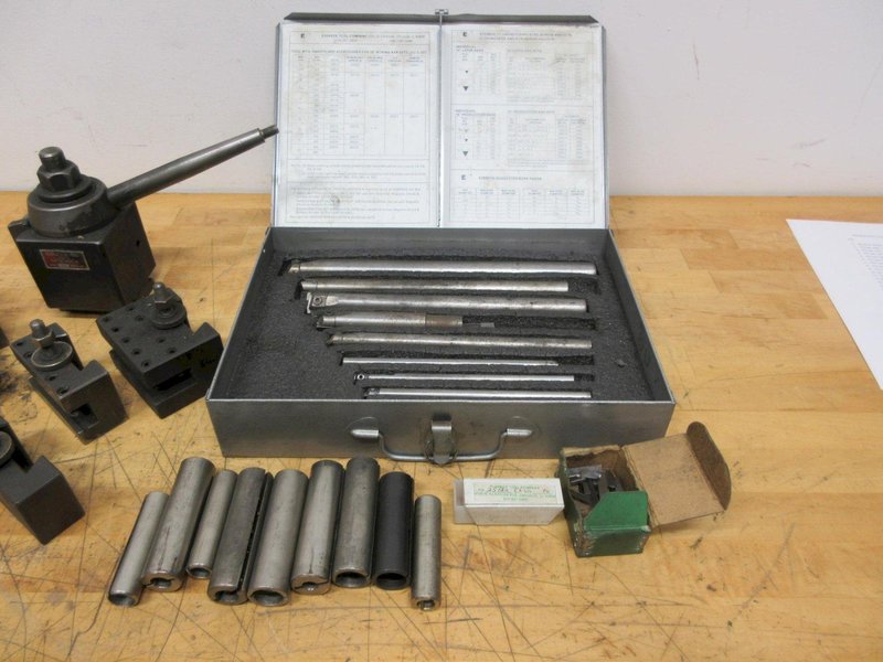 Aloris CXA Tool Post and (4) Assorted Holders, with Everede Tool Co. Boring Bar Set with Sleeves and Cutting Inserts- Auction Item