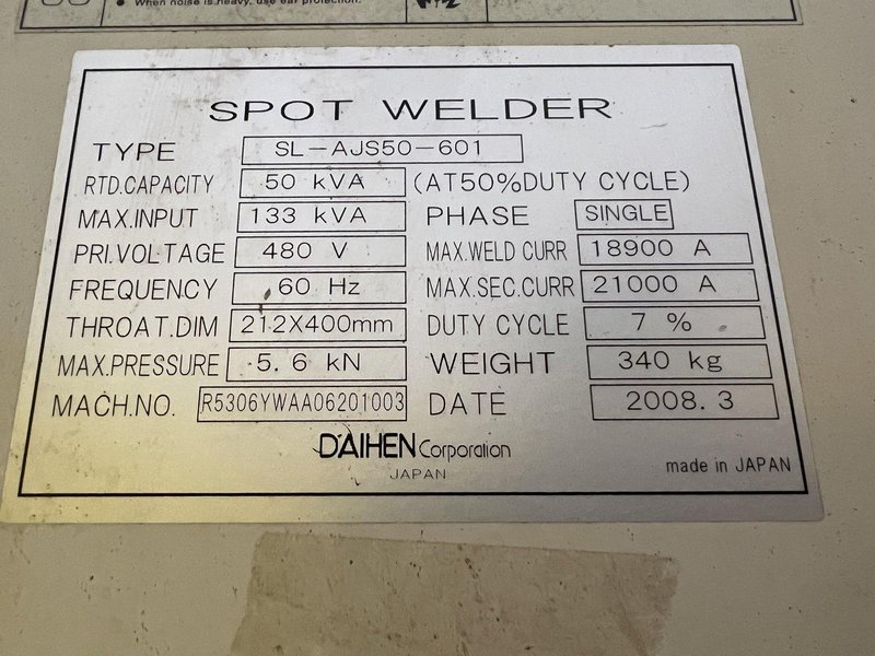 50 KVA OTC MODEL #SL-AJS50-601 SPOT WELDER: STOCK #18735