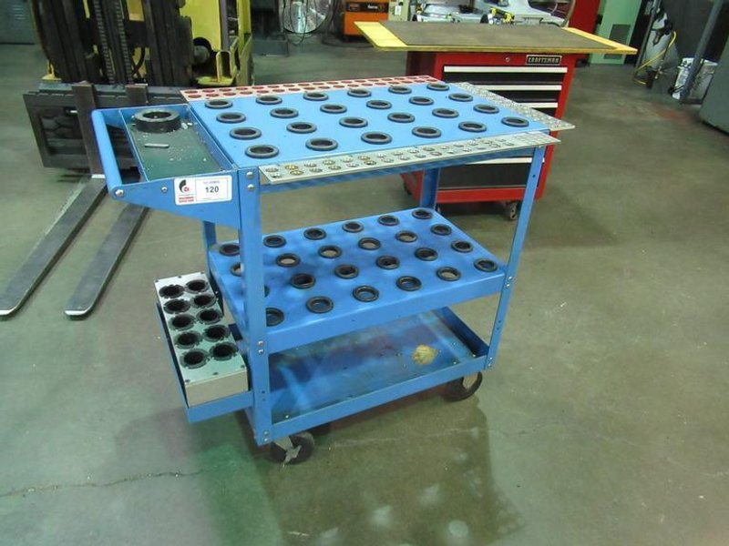 Huot Type Tool Scoot 40 Taper Tool Cart with Collet Trays, Extra 40 Taper Rack and 40 Taper Tool Vise- Auction Item