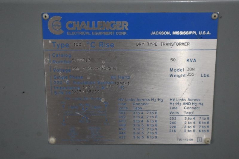Challenger 50 KVA Transformer 3 Phase - Auction Item
