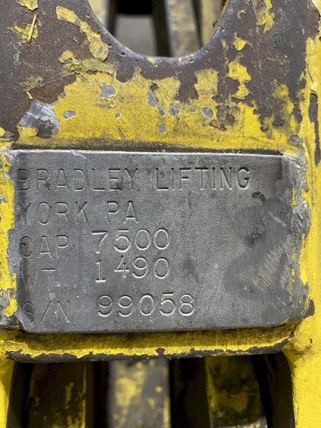 7,500 LB 3.75 TON BRADLEY SINGLE RIM VERTICAL COIL LIFTING TONG SCISSOR TYPE COIL LIFT: STOCK #15818
