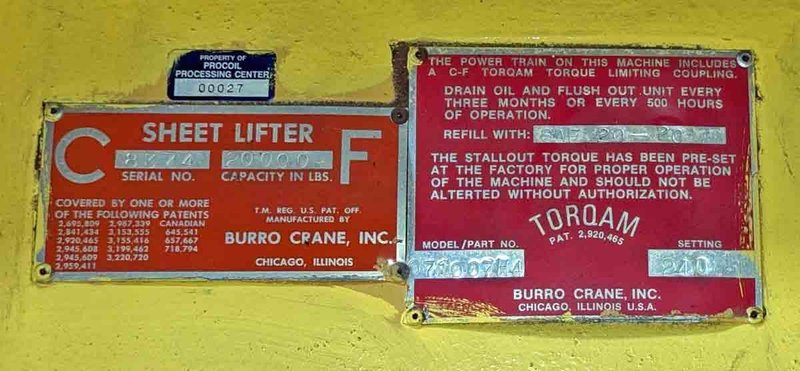 20,000# Cullen-Friestedt Sheet Lifter