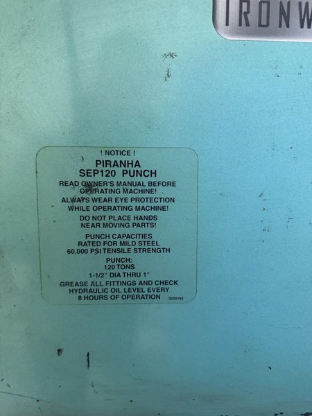 120 TON PIRANHA MODEL #SEP120 SINGLE END HYDRAULIC PUNCH: STOCK #80730