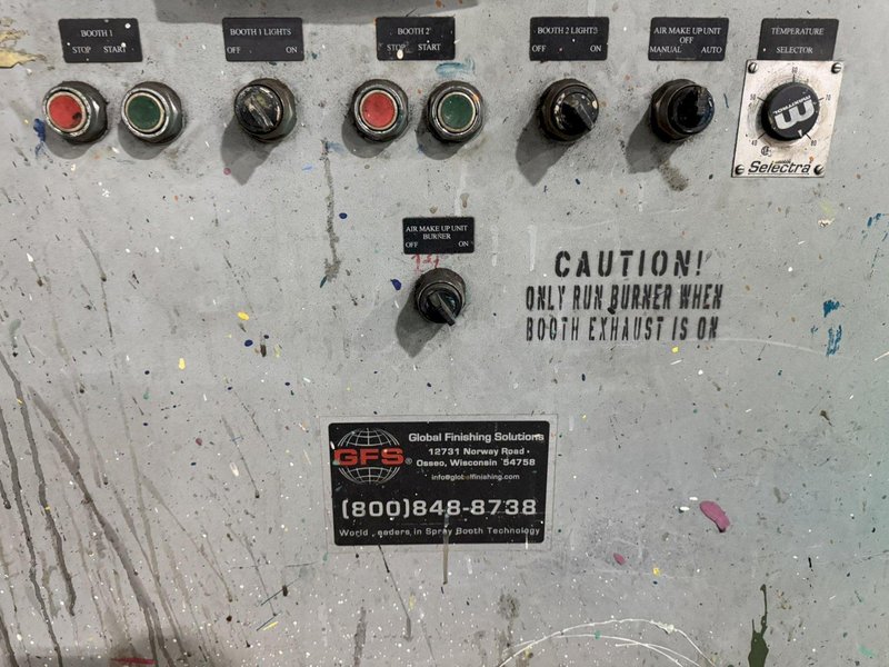 USED GLOBAL FINISHING SOLUTIONS DUAL INDUSTRIAL SPRAY BOOTH WITH GAS FIRED HEATER, Stock# 11168, Year: 2015