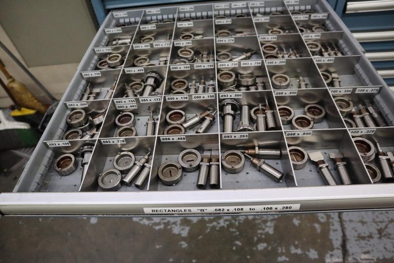 112 and Marathon 112, Turret Punch Tooling, (2) Lista Cabinets with Maple Top Loaded with Tooling- Auction Item