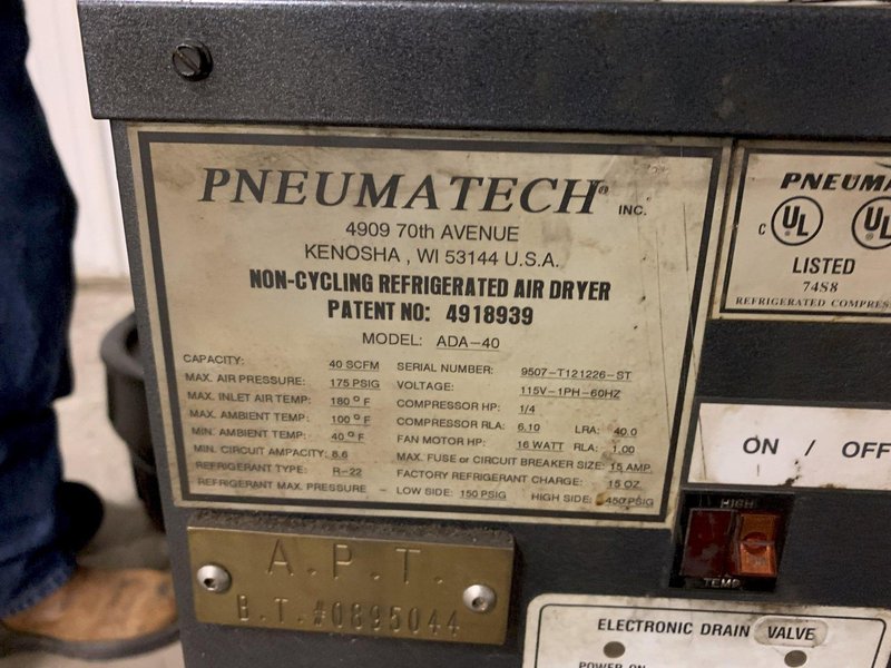 Pneumatech Model ADA40 Non-Cycling Refrigerated Air Dryer