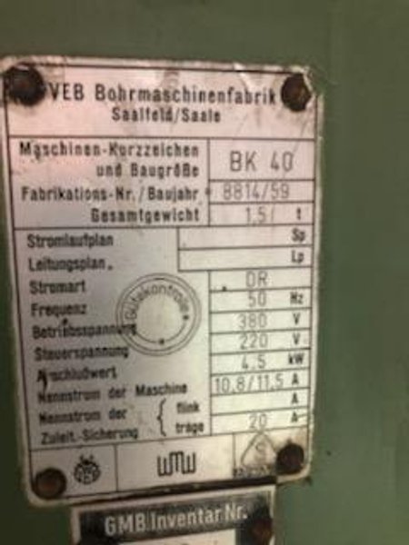 WMW BK40 Drilling Machine STOCK# 2139