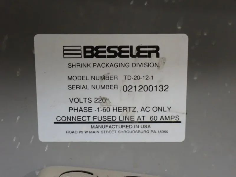 BESELER 78"X19" SHRINK TUNNEL  -  TD-20-12-1