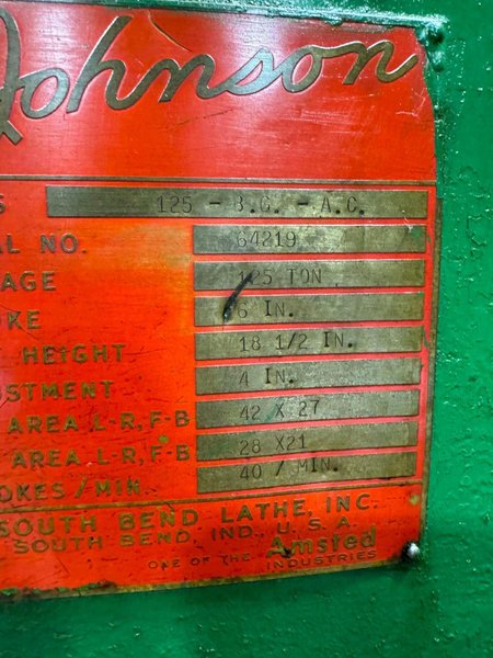 125 TON JOHNSON 125BG/AC OBI PRESS. STOCK# 0683224