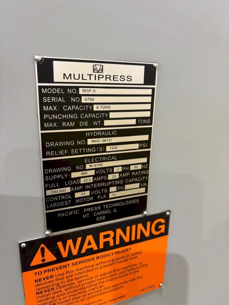 8 TON MULTIPRESS MODEL #M5P-8 HYDRAULIC C-FRAME PRESS: YOBRO #24267