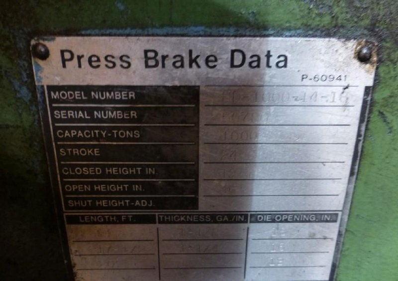 1000 TON X 18' NIAGARA HD1000 14-18 HYDRAULIC PRESS BRAKE. STOCK # 2000520