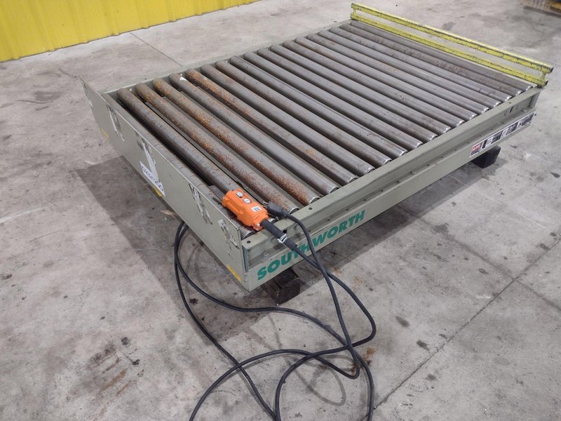 3800 LBS X 60" X 42" SOUTHWORTH MODEL #LS4-36 HYDRAULIC SCISSOR LIFT TABLE WITH ROLLER TOP, 110 VOLT: STOCK #20880