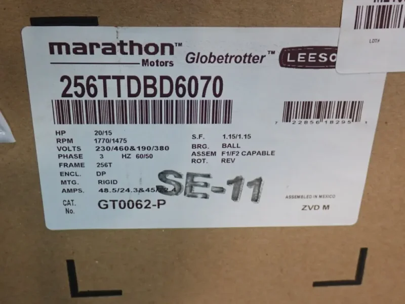 MARATHON MOTORS 20 HP MOTOR  -  256TTDBD6070