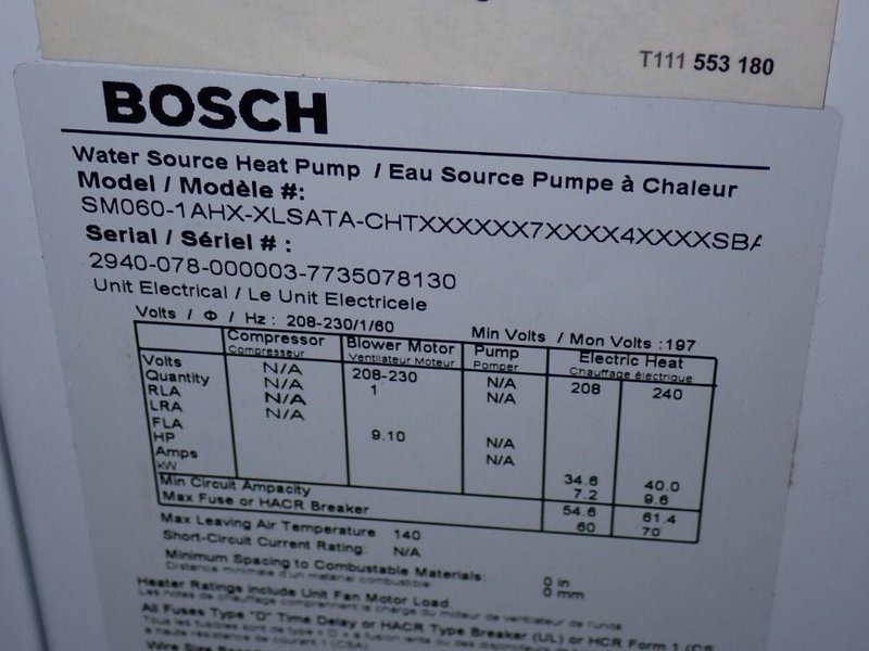 Bosch Water Source Heat Pump - Sm060-1ahx-xlsata-chtx