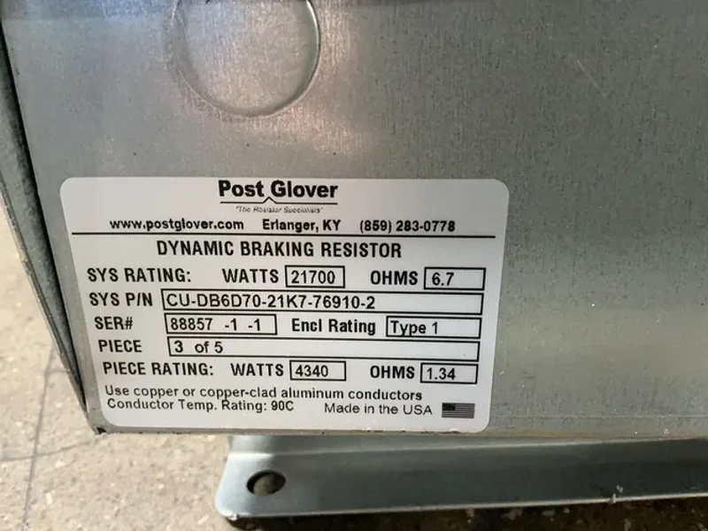 POST GLOVER 4340 W DYNAMIC BRAKING RESISTOR  -  CU-DB6D70-21K7-76910-2
