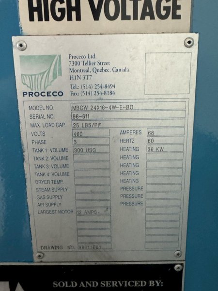 24&quot; PROCECO MODEL MBCW24X160-4W-E-BO PARTS WASHER. STOCK # 0366624.