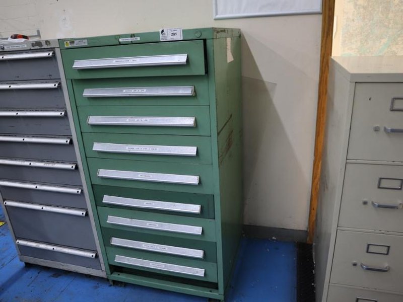 114 Style Turret Punch Tooling in Stanley Vidmar 9 Drawer cabinet- Auction Item