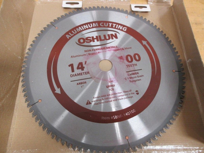 Oshlun Non-Ferrous Cut-Off Saw Carbide Tipped Blades (2pcs), 14" x 1" x 100T, (1) New, (1) Slight Use- Auction Item