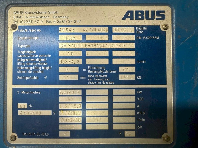 10 ton x 47&#039; ABBUS Bridge crane &amp; EMH hoist: YOBRO #24211