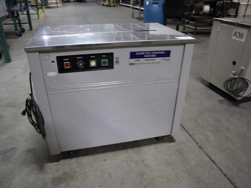 ULINE H-959 Poly Strapping Machine, Semi-Automatic, Portable on Casters- Auction Item