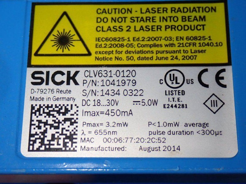 SICK INDUSTRIAL BARCODE SCANNERS  -  CLV631-0120