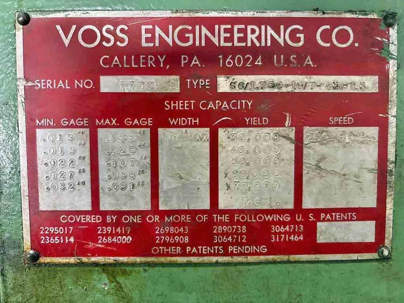 ROWE-VOSS 60" Cut To Length Line - 0.139" Thickness, 20,000# Capacity