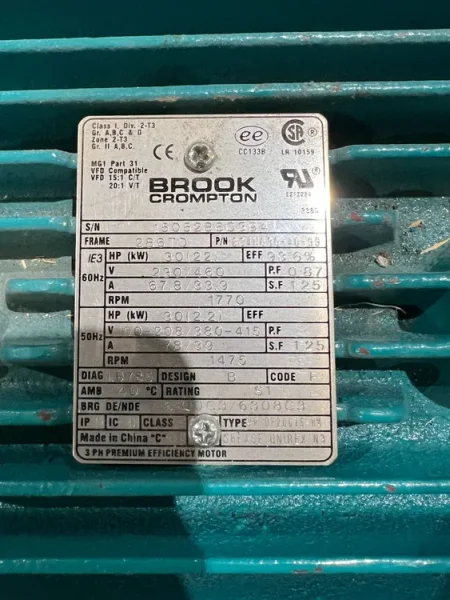 BROCK CROMPTON 30 HP 230/460V BC4N030-4D-99 USED