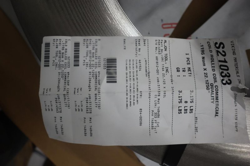 Coiled Cold Rolled Steel Material (5 Coils), (2) Approx 1.25" x .060", (2) 22.125" x 11Ga,  (1) 6.781" x .035"- Auction Item