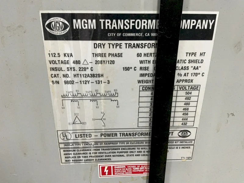 MGM 112.5 KVA TRANSFORMER  -  HT112A3B2SH