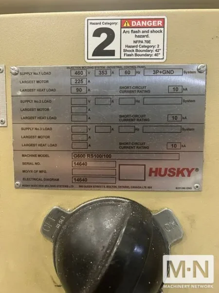 660 TON 111 OZ HUSKY MODEL G600RS100/100  INJECTION MOLDING MACHINE MFG 2004/2003 ( 4) AVAILABLE