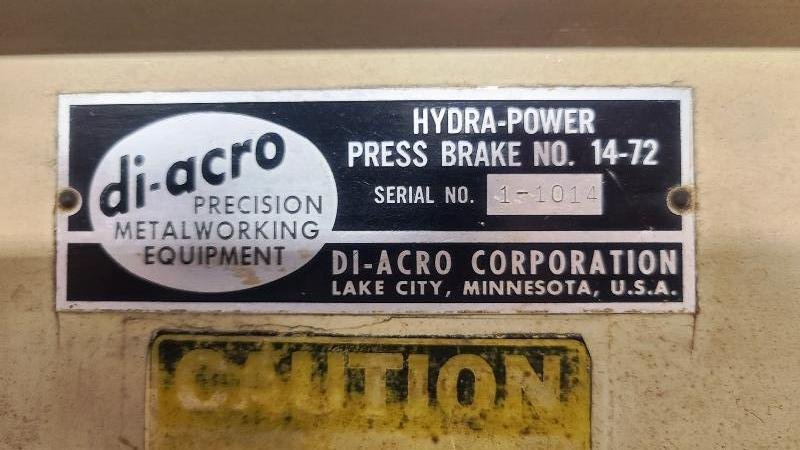 35 TON DI-ACRO MODEL 14-72 HYDRA-MECHANICAL POWER PRESS BRAKE
