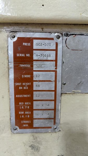 1990 Bliss SC2-500-96-54 Straight Side Press For Sale - 500-Ton Capacity