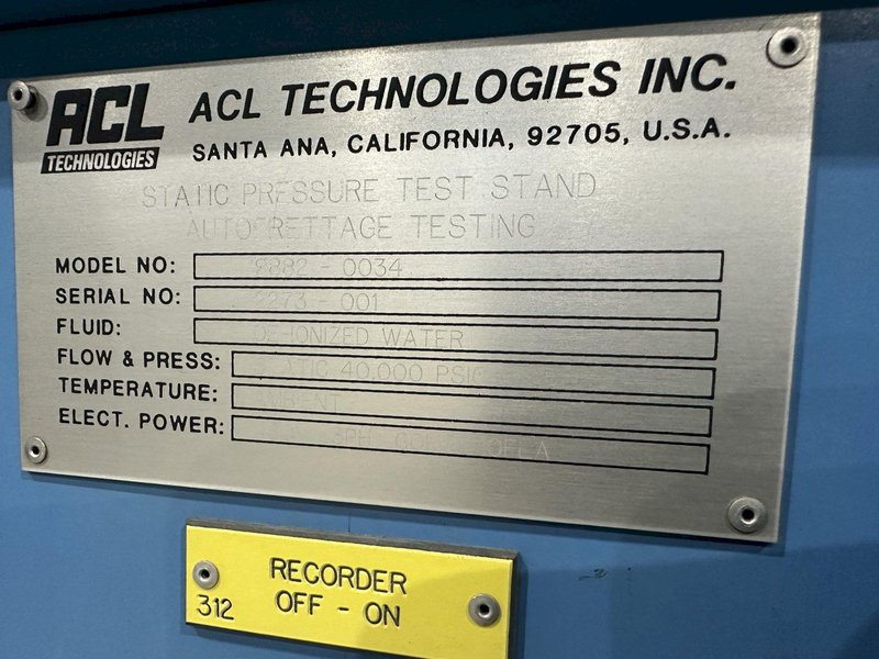 40,000 PSI ACL TECHNOLOGIES (AEROSPACE) MODEL #9882-0034 PRESSURE &amp; FLOW TEST BENCH MACHINE: STOCK #19827