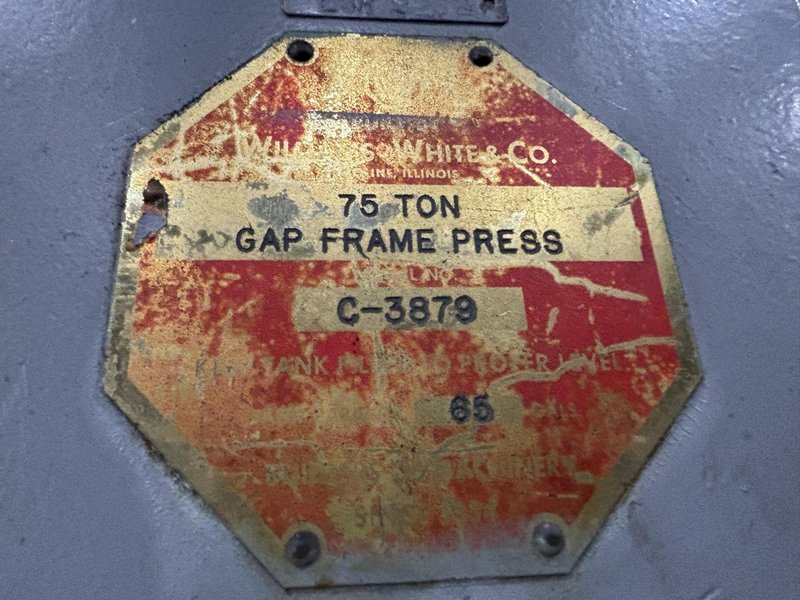 75 TON WILLIAMS &amp; WHITE HYDRAULIC GAP FRAME PRESS 16" STROKE: STOCK #23566