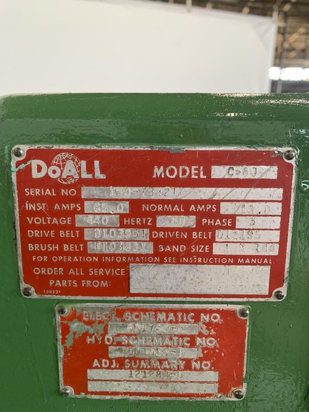 12" X 16" DOALL MODEL C-80 HORIZONTAL BANDSAW. STOCK # 0686624.
