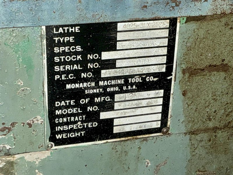 44" X 252" MONARCH MODEL #4025-31X252 HEAVY DUTY ENGINE LATHE: YOBRO #24974