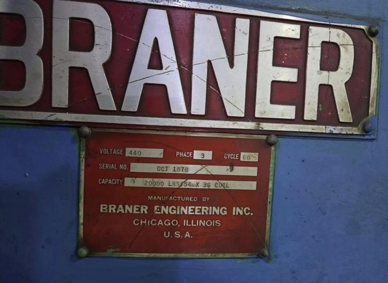 54" X 36" 20,000 LBS BRANER COIL UPENDER. STOCK # 0435126