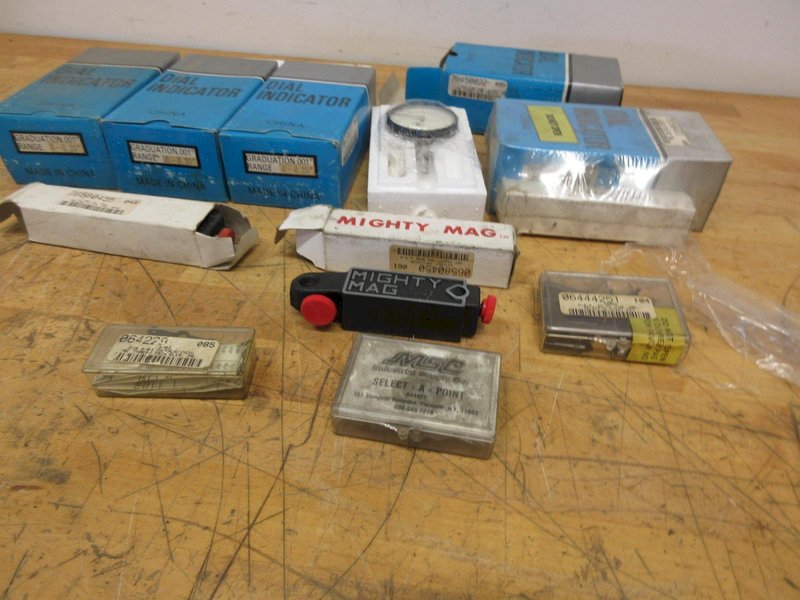 Dial Travel Indicators .001" Graduation, 0-.25" Travel,  China (5) New in Boxes with 3 Magnetic Bases &amp; Point Sets- Auction Item