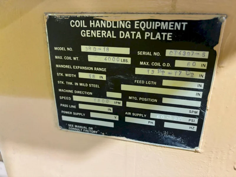 CWP #3RD-18 DOUBLE END PULL OFF COIL REEL UNCOILER