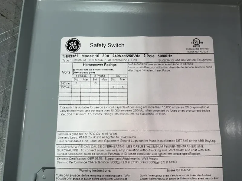 Ge ABB 30 Amps  Heavy Duty Safety Switch  - Thn3321