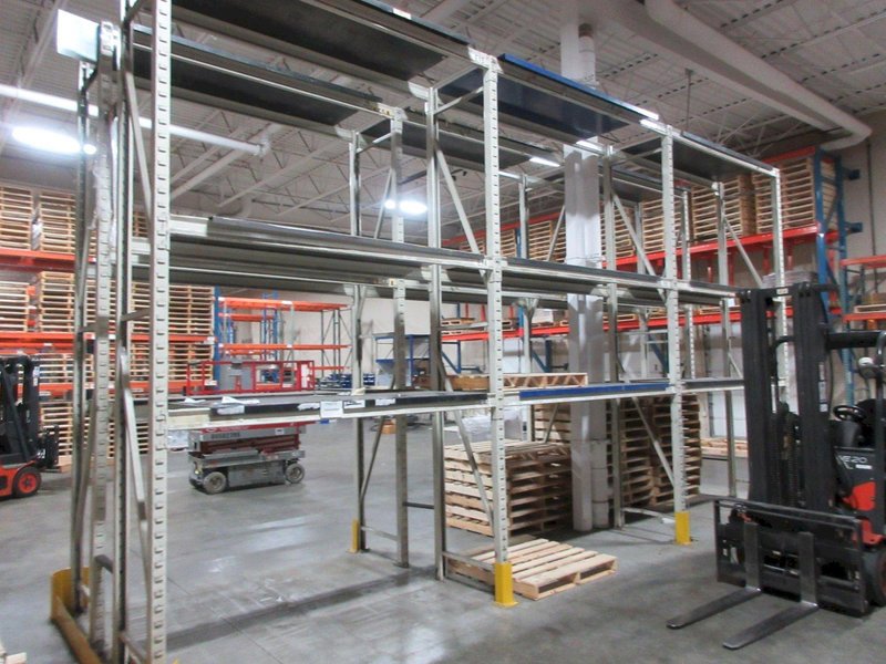 Pallet Racking Back to Back, Tab and Slot Style (8) 14'x32" Uprights, (18) 8' Shelves with Steel Plate Decking, *No Contents*- Auction Item