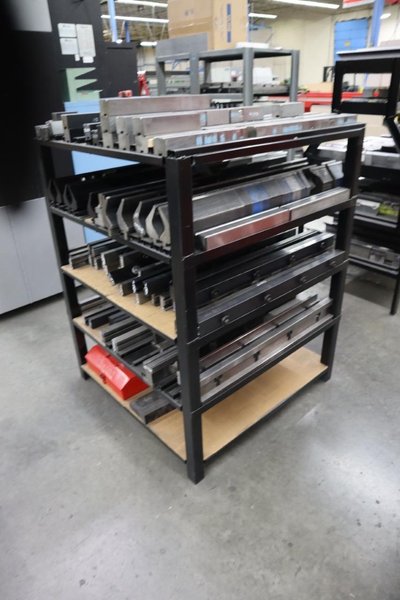 Press Brake Dies and Lower Die Holders for Amada Press Brakes on Welded Steel Shelving- Auction Item