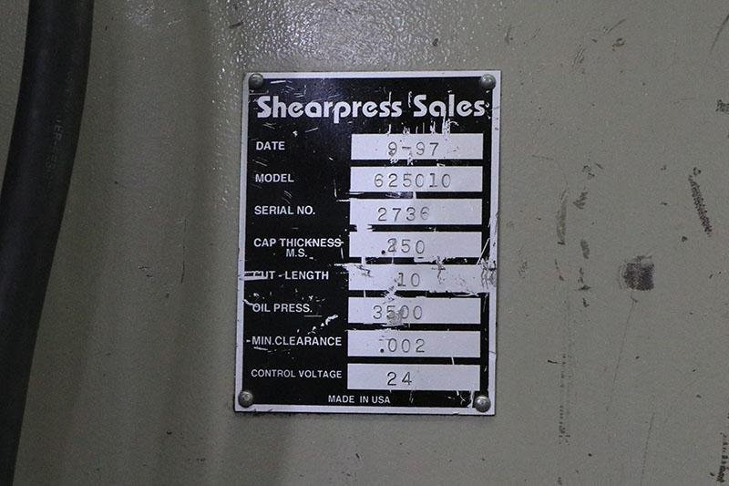 1/4&quot; x 10&#039; ACCURSHEAR HYDRAULIC POWER SHEAR MODEL: 625010