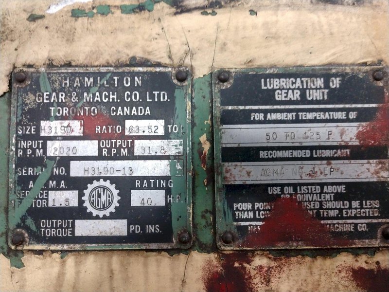 40 HP HAMILTON GEAR &amp; MACHINE REDUCING GEAR BOX: STOCK #10829