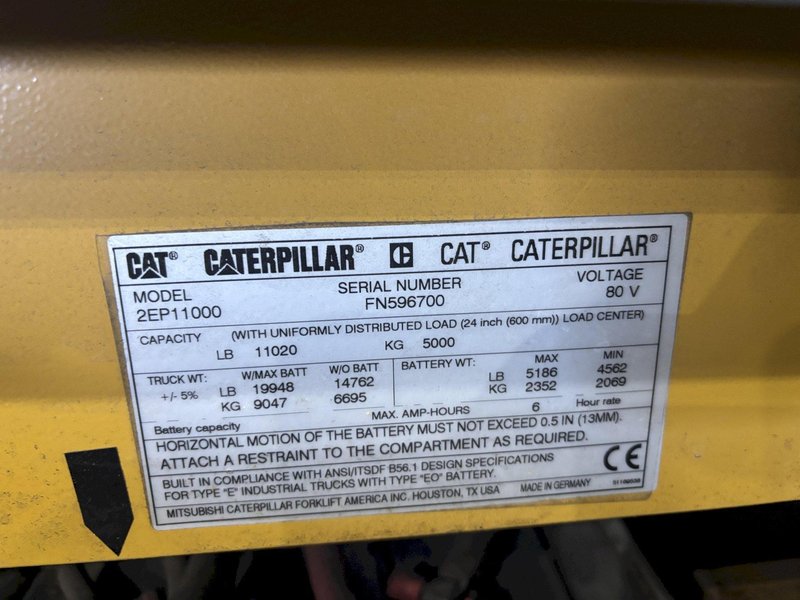 11,000 LBS CAT MODEL #2ET11000 ELECTRIC FORKLIFT, NEW 2020: STOCK #22688