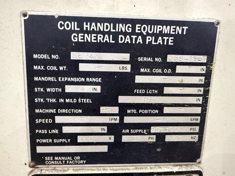 6,500 LB X 24" X .187" CWP COIL FEED LINE; DOUBLE END REEL, STRAIGHTENER, SERVO FEED: YOBRO #24604