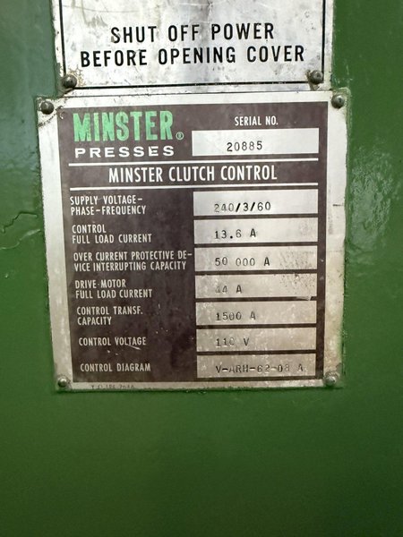100 TON MINSTER P2-100-48 PIECE MAKER STRAIGHT SIDE HIGH SPEED PRESS. STOCK # 0883425