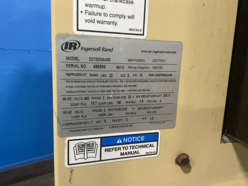 INGERSOLL RAND 9  HP REFRIGERATED COMPRESSED AIR DRYER  -  D2720INA400