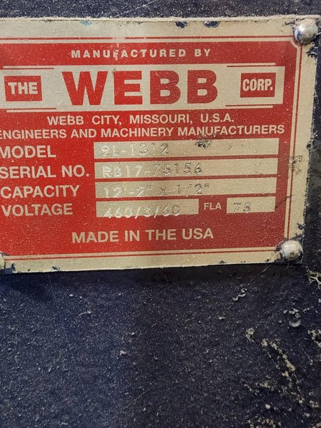 12' X 1/2" WEBB MODEL #9L-1312 3 ROLL INITIAL PINCH PLATE ROLL : YOBRO #24943